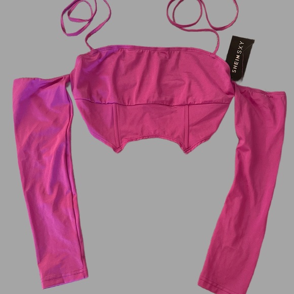 Elegant Pink Women's Intimate Top with cold shoulder - Picture 3 of 5